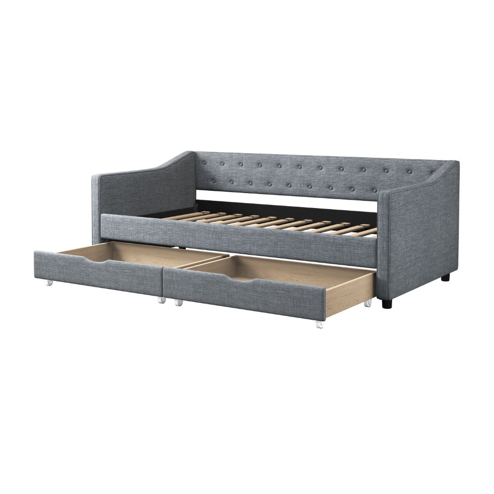 English Elm Twin Size Daybed With Drawers - Elegant Light Grey Upholstered Sofa Bed, Tufted Design & Storage W2336S00039-GIGA