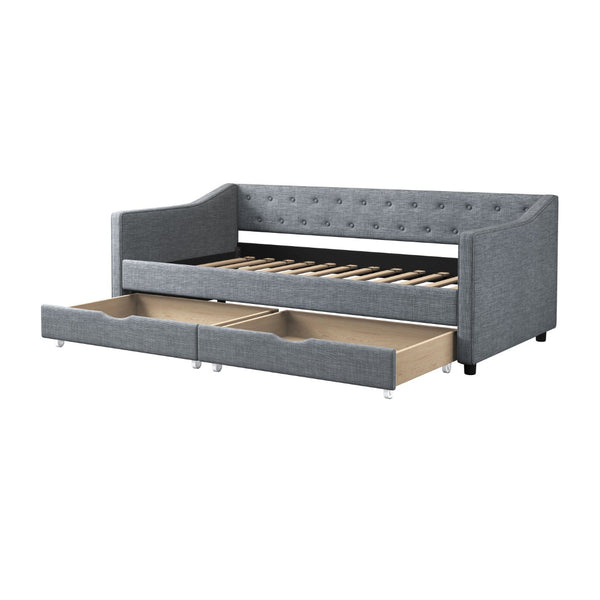 English Elm Twin Size Daybed With Drawers - Elegant Light Grey Upholstered Sofa Bed, Tufted Design & Storage W2336S00039-GIGA