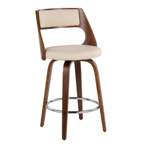 English Elm Mid-century Swivel Counterstools Bentwood Walnut Frame Faux Leather Kitchen Island Pair B202S00018