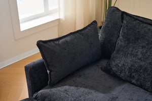 English Elm 39.4" Chenille Club Chair with Ottoman Solid Wood Frame for Living Room or Bedroom Black W3244P392667