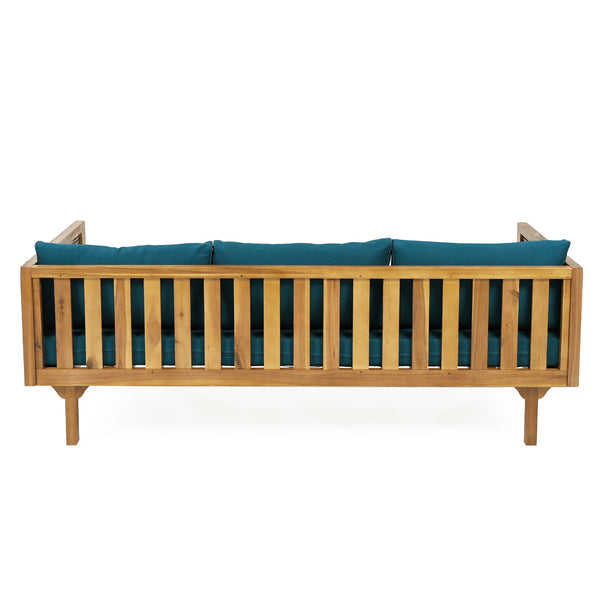 English Elm Christopher Knight Home® - Claremont 3-Seater Daybed With Rattan Arms - Stylish Acacia Wood Frame & Water-Resistant Cushions N770P205570T
