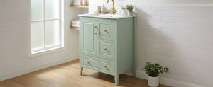English Elm [video] 24 Inch Farmhouse Bathroom Vanity with Sink Pine Wood Mdf Soft Close Storage N759P415299G