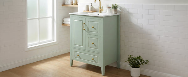 English Elm [video] 24 Inch Farmhouse Bathroom Vanity with Sink Pine Wood Mdf Soft Close Storage N759P415299G