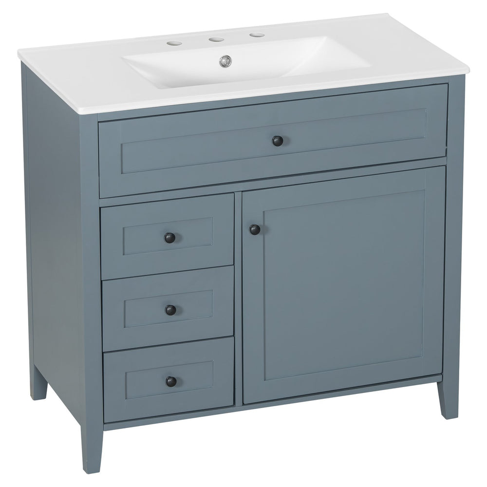 English Elm 36-Inch Blue Gray Modern Bathroom Vanity With Durable Rubberwood Cabinet, Sink & 3 Drawers For Storage N725P350821E