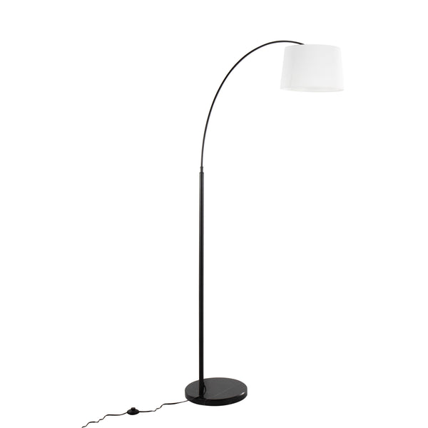 English Elm March Contemporary Floor Lamp - Elegant Black Marble Base & White Linen Shade For Modern Spaces B202S01369