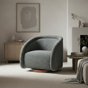 English Elm Sabbo Bouclé Swivel Accent Chair Walnut Wood Base Cozy Reading Nook Seating Green,Walnut N767P388923G