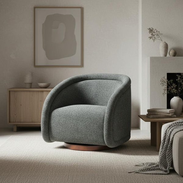 English Elm Sabbo Bouclé Swivel Accent Chair Walnut Wood Base Cozy Reading Nook Seating Green,Walnut N767P388923G