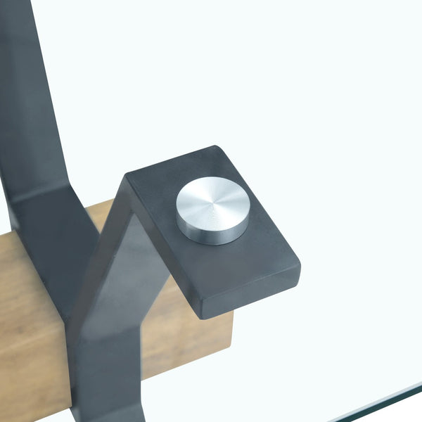 English Elm Table And Chair Set - 79" Tempered Glass Top With X-Shaped Black Metal Legs & 8 Comfortable Pu Chairs W1151S03622-GIGA