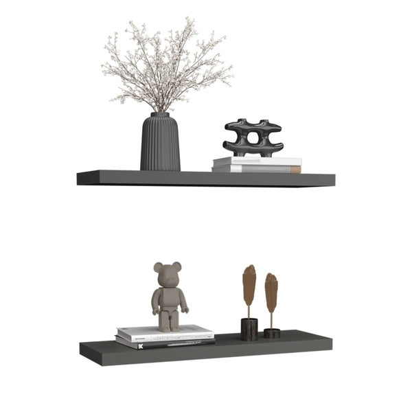 English Elm Floating Shelves - Modern Matt Gray Wall-Mounted Storage For Home Décor & Organization, 2 Shelves B097P250918