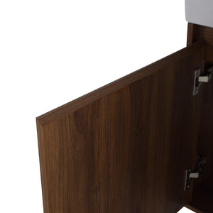 English Elm 28'' 28" Wall-Mounted Bathroom Vanity with White Ceramic Sink, Soft-Close Door, Open Shelves, KD-Pack W999P263409