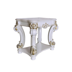 English Elm Antique Pearl End Table With Elegant Scroll Design And Storage Shelf For Vintage Living Spaces B062P209125