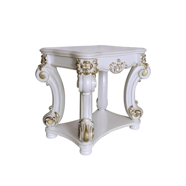 English Elm Antique Pearl End Table With Elegant Scroll Design And Storage Shelf For Vintage Living Spaces B062P209125