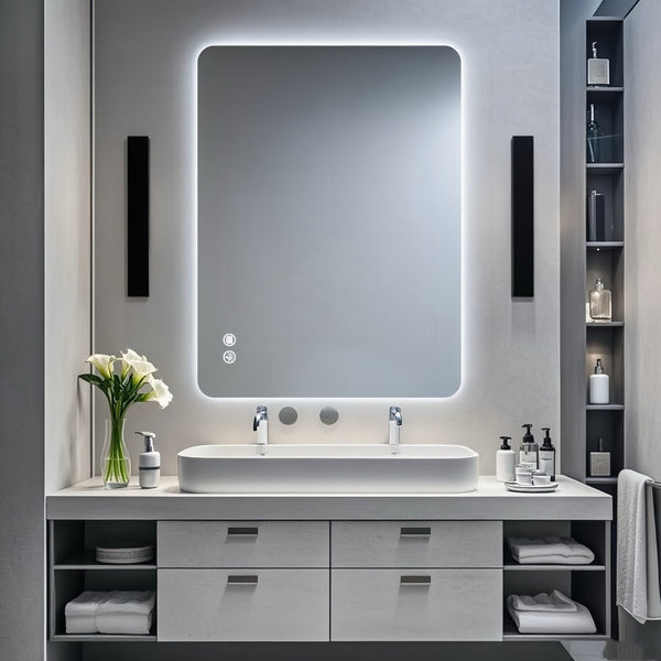English Elm Rectangular Led Backlit Bathroom Mirror - 30"X40", Anti-Fog, Adjustable Color, Modern Design W2203P356277-GIGA