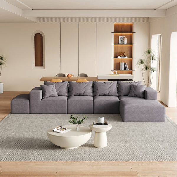 English Elm Modern Upholstered Modular Sectional Sofa Set 132" L-Shaped No-Assembly Chenille Comfort Hub with 6 Pillows Grey W834S00499