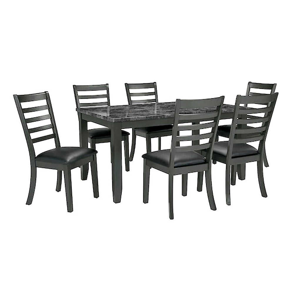 English Elm Simple Classic 7pc Dining Set with Faux Marble Top and Leatherette Chairs for Stylish Gatherings Dark Gray 64 L x 40 W x 15 H B2741P348915