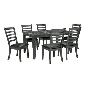 English Elm Simple Classic 7pc Dining Set with Faux Marble Top and Leatherette Chairs for Stylish Gatherings Dark Gray 64 L x 40 W x 15 H B2741P348915