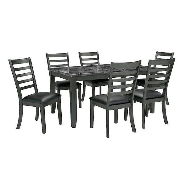 English Elm Simple Classic 7pc Dining Set with Faux Marble Top and Leatherette Chairs for Stylish Gatherings Dark Gray 64 L x 40 W x 15 H B2741P348915