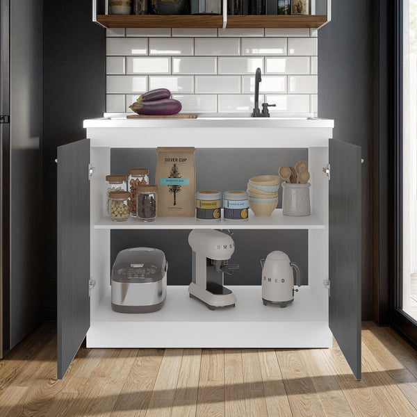 English Elm Extremo White Kitchen Pantry Cabinet with Twin Doors and Three Interior Shelves B128S00250