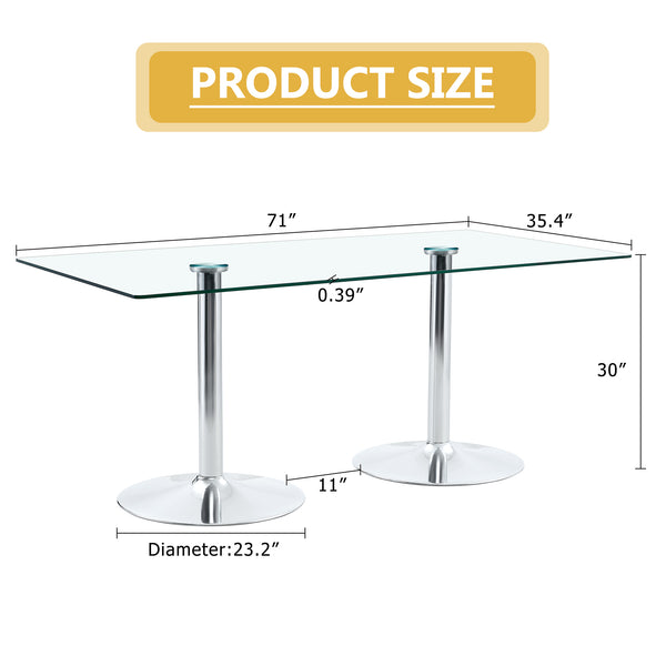 English Elm A Tempered Glass Rectangular Dining Table with Silver Metal Legs Seats Six W1151S04197