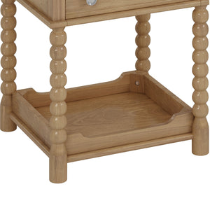 English Elm Retro Bedside Nightstand with Turned Rubberwood Legs Open Shelf and Drawer Storage Natural N733P206240M