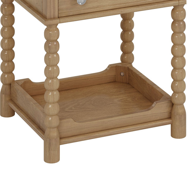 English Elm Retro Bedside Nightstand with Turned Rubberwood Legs Open Shelf and Drawer Storage Natural N733P206240M