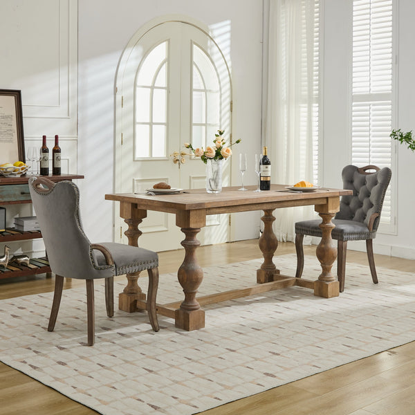 English Elm Velvet Hand-Tufted Dining Chair with Solid Wood Handles and Curved Legs, Vintage Copper Accents Gray W1143P338141