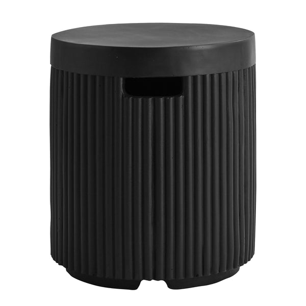 English Elm U_style Outdoor Mgo Propane Tank Cover Round Patio Side Table Fluted Stone Finish N711P410569B