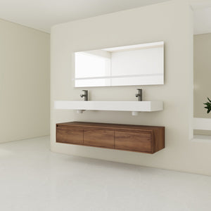 English Elm 60 Inch Wall-Mounted Bathroom Vanity With Dual Resin Sinks, Soft-Close Drawers & Modern Elegance W999S00259