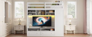 English Elm Full Size Loft Bed with Led Lighting Wardrobe Drawers and Shelves for Teen Rooms White LT000499AAK