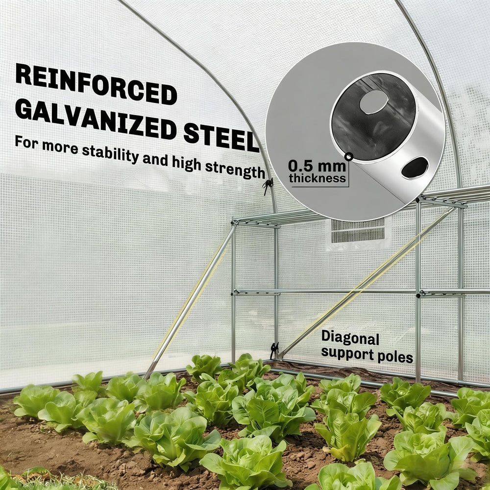 English Elm Garden Walk-in Tunnel Greenhouse with Galvanized Steel Frame and Uv-resistant Pe Cover White T3971P481639