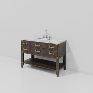 English Elm Brown Oak Single Bath Vanity With Carrara Marble Top & Chrome Faucet – Stylish Storage Solution! B2731P260216