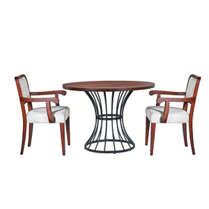 English Elm 42" Round Oak Veneer Pedestal Dining Set with Upholstered Chairs for Kitchen Nooks N842S000126D