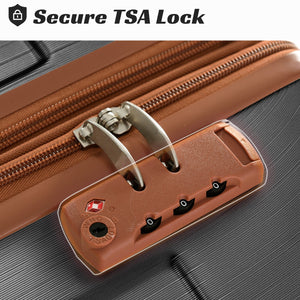 English Elm Luggage Set 3 Piece Abs Hard Shell Expandable Suitcase with Tsa Lock Spinner Wheels Black Brown N730P296765A