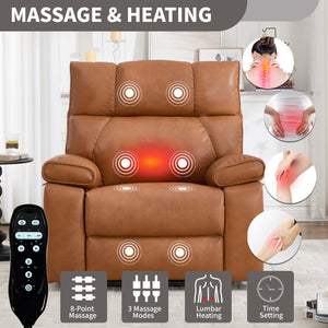 English Elm Orange Leatheraire Dual Motor Power Lift Recliner with Massage Heat and Lumbar W1803P340283
