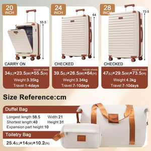 English Elm Luggage 5 Piece Abs Hardshell Travel Set with Usb Port Spinner Wheels and Tsa Lock Brown+White N732P265290K