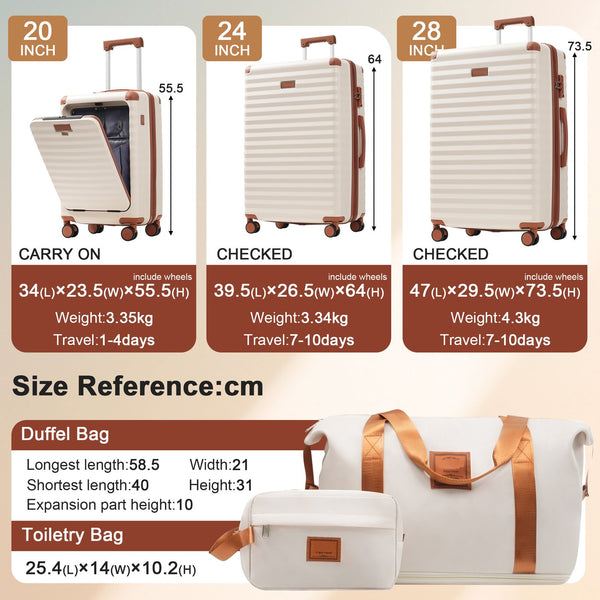 English Elm Luggage 5 Piece Abs Hardshell Travel Set with Usb Port Spinner Wheels and Tsa Lock Brown+White N732P265290K