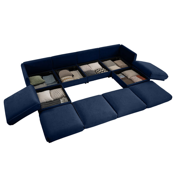 English Elm Modular Sectional Sofa With Storage Ottoman - Extra Large U-Shaped Couch For Stylish Living Rooms W714S01054