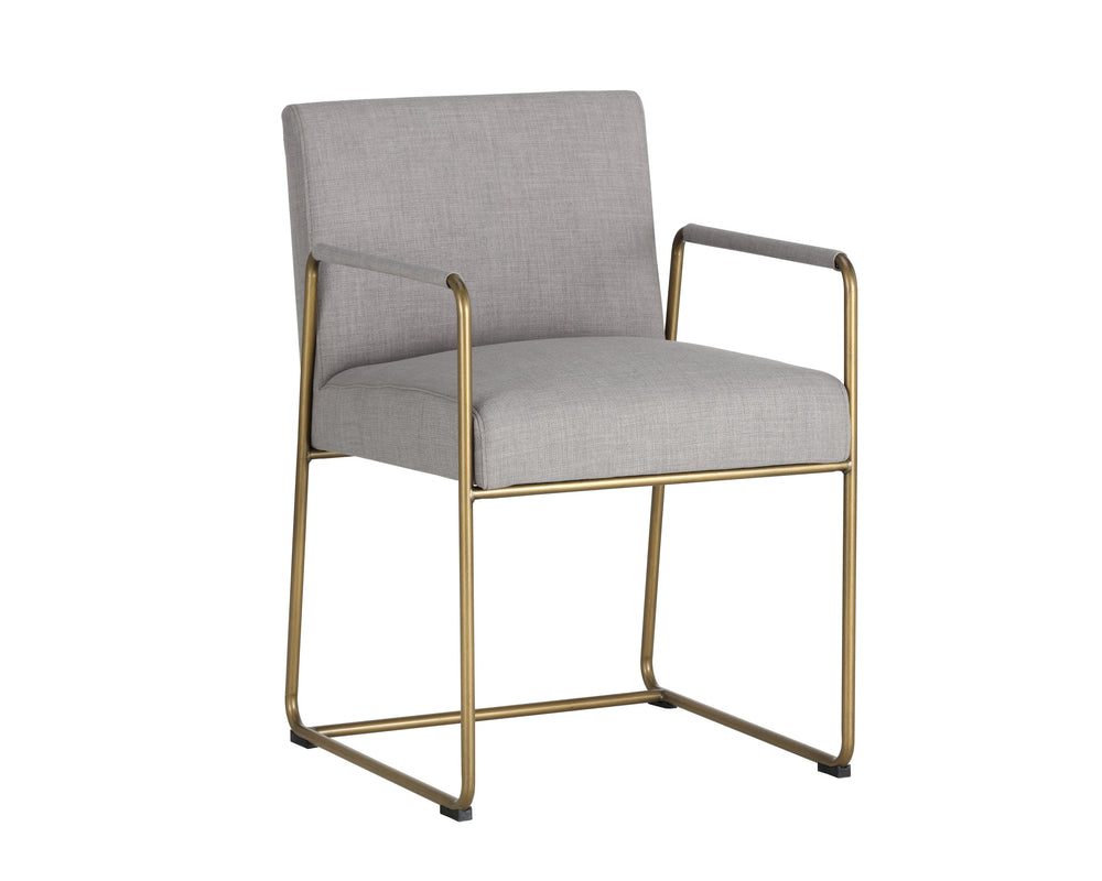 Sunpan Balford Dining Armchair - Elegant Mid-Century Design with Comfortable Seat and Antique Brass Frame Arena Cement