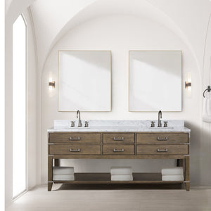 English Elm Grey Oak Double Bath Vanity With Carrara Marble Top & Mirrors - Elegant Storage Solution For Your Bath B2731S01655