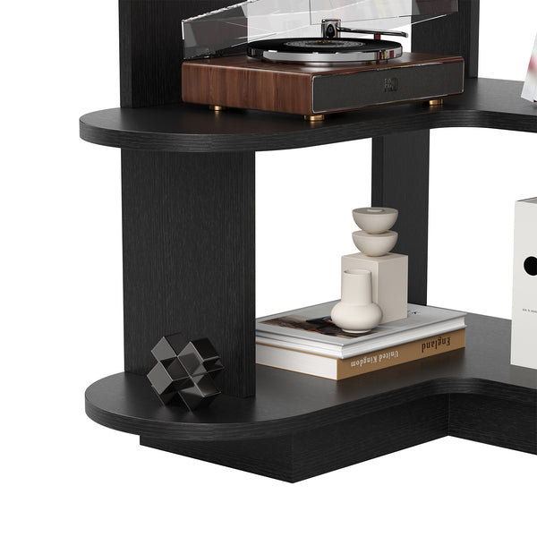 English Elm 5-tier Corner Bookcase L-shaped Freestanding Open Shelf Display for Home Office Black T3623P436781