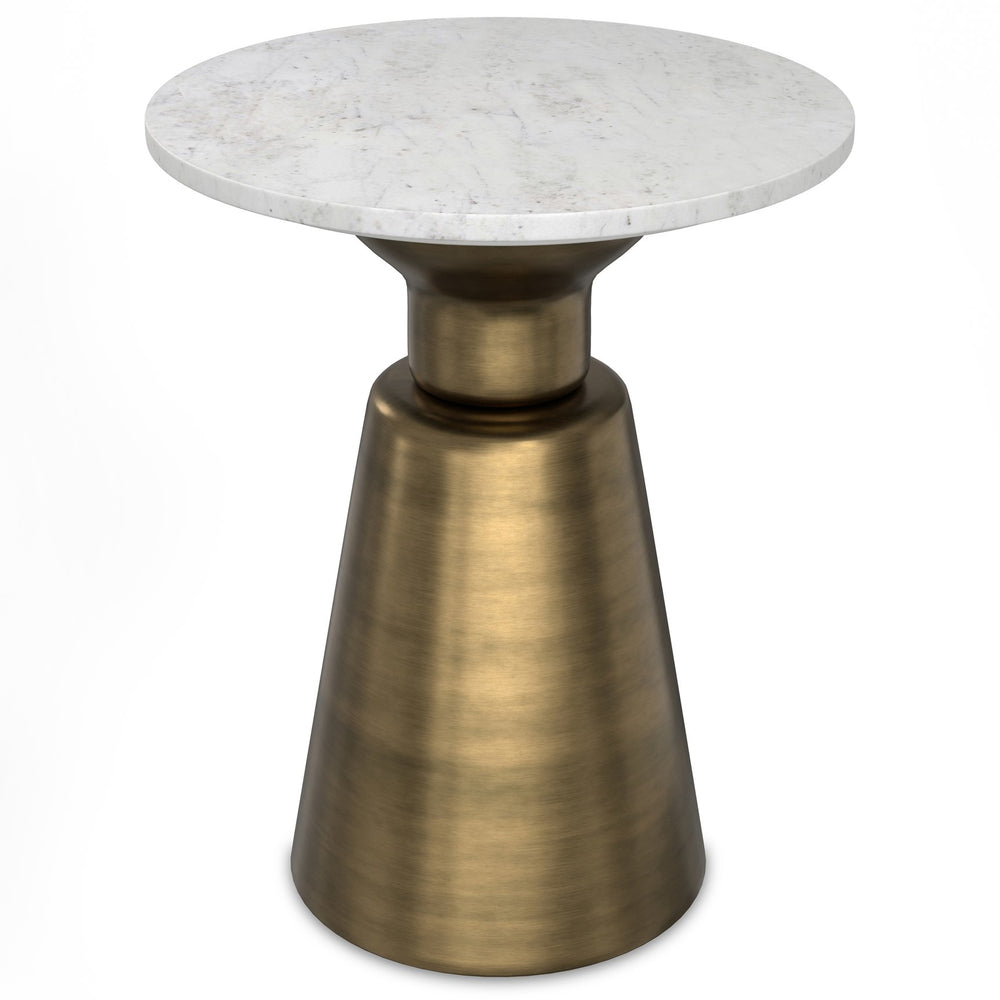 English Elm Leyla Antique Brass Side Table with White Marble Top — Handcrafted Iron Base, Versatile Accent (24") B136P262280