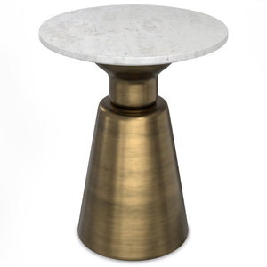 English Elm Leyla Antique Brass Side Table with White Marble Top — Handcrafted Iron Base, Versatile Accent (24") B136P262280