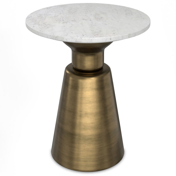 English Elm Leyla Antique Brass Side Table with White Marble Top — Handcrafted Iron Base, Versatile Accent (24") B136P262280