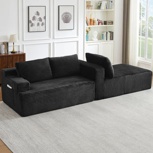 English Elm L-shaped Corduroy Modular Sectional Deep Seat Cloud Sofa for Living Room or Apartment W2339P424637
