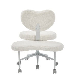 English Elm Artificial Rabbit Hair Cross Legged Desk Chair with Lumbar Support and Swivel Footrest Beige W1143P403571