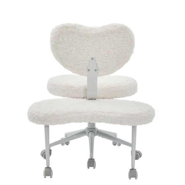 English Elm Artificial Rabbit Hair Cross Legged Desk Chair with Lumbar Support and Swivel Footrest Beige W1143P403571