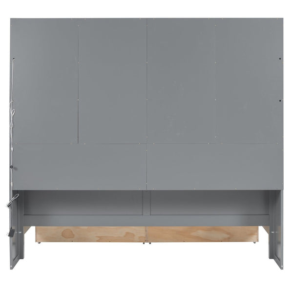 English Elm Twin Size Wooden Daybed With Stylish Glass Cabinets, Led Lighting & Open Shelves For Modern Spaces N820S00050E-GIGA