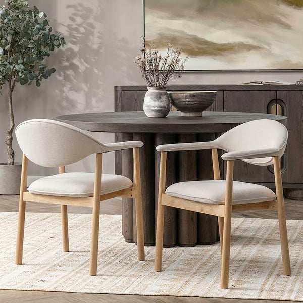 English Elm Modern Rubberwood Dining Chair Set Sculptural Curved Back Upholstered Seat Walnut Frame Beige,Natural N768P391165N