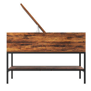 English Elm Flip-Top Farmhouse Coffee Table with Hidden Storage, 31.5" Lift-Top, Dark Walnut & Black Metal Elegance W2735P332169