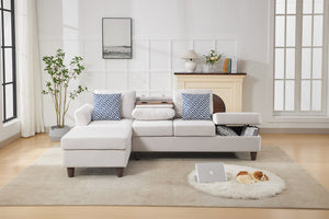 English Elm Hidden Compartment Modular Sectional with Pull Out Drawer and Coordinated Accent Pillows Beige B2730S00064